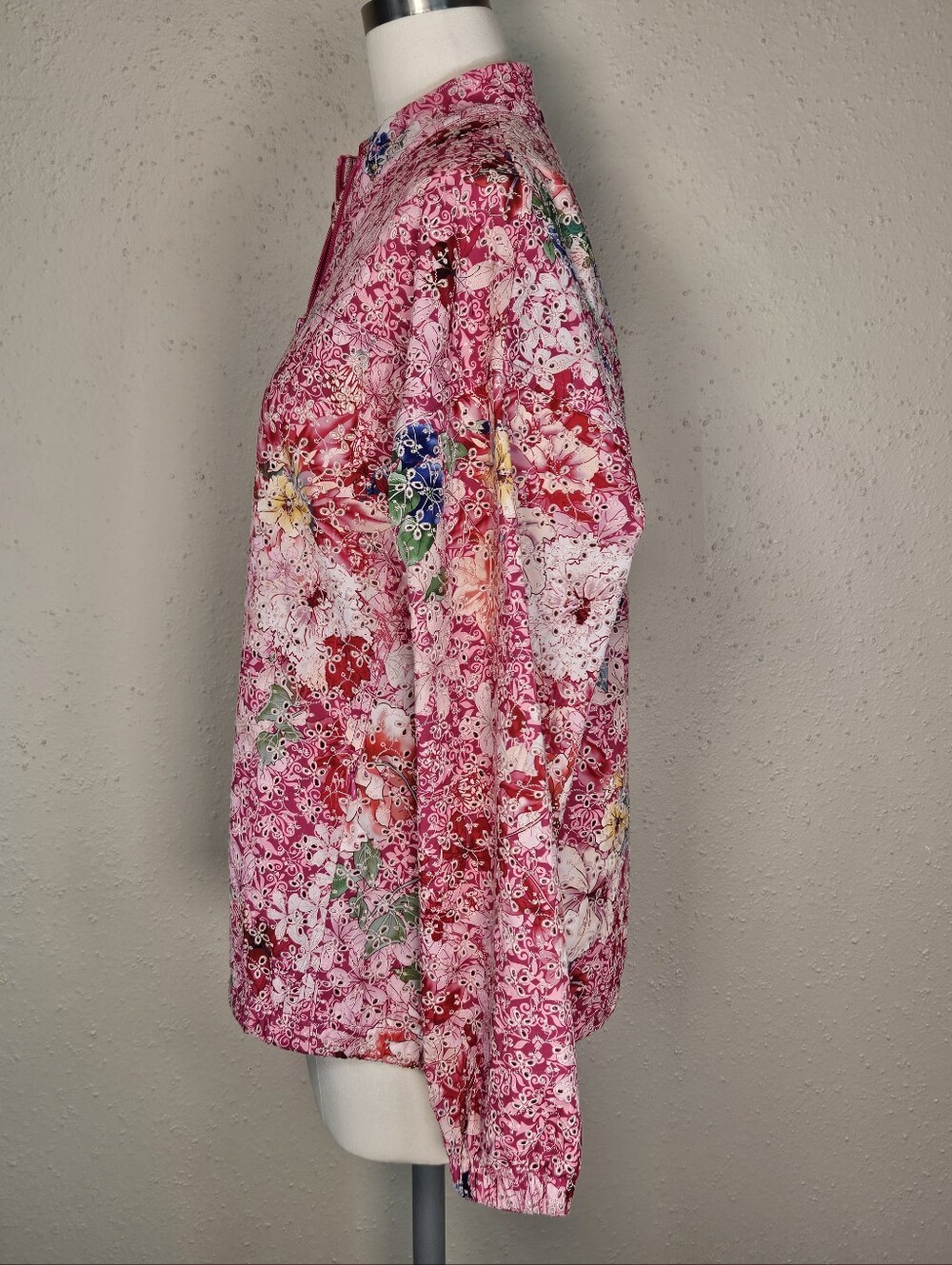 Johnny Was Bee Active Frame Eyelet Sport Zip Jacket Floral Pink Small - Picture 4 of 9